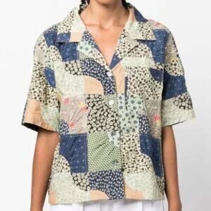 Sea New York Louie Patchwork Cotton Button Down Shirt Prairiecore Womens Size XL